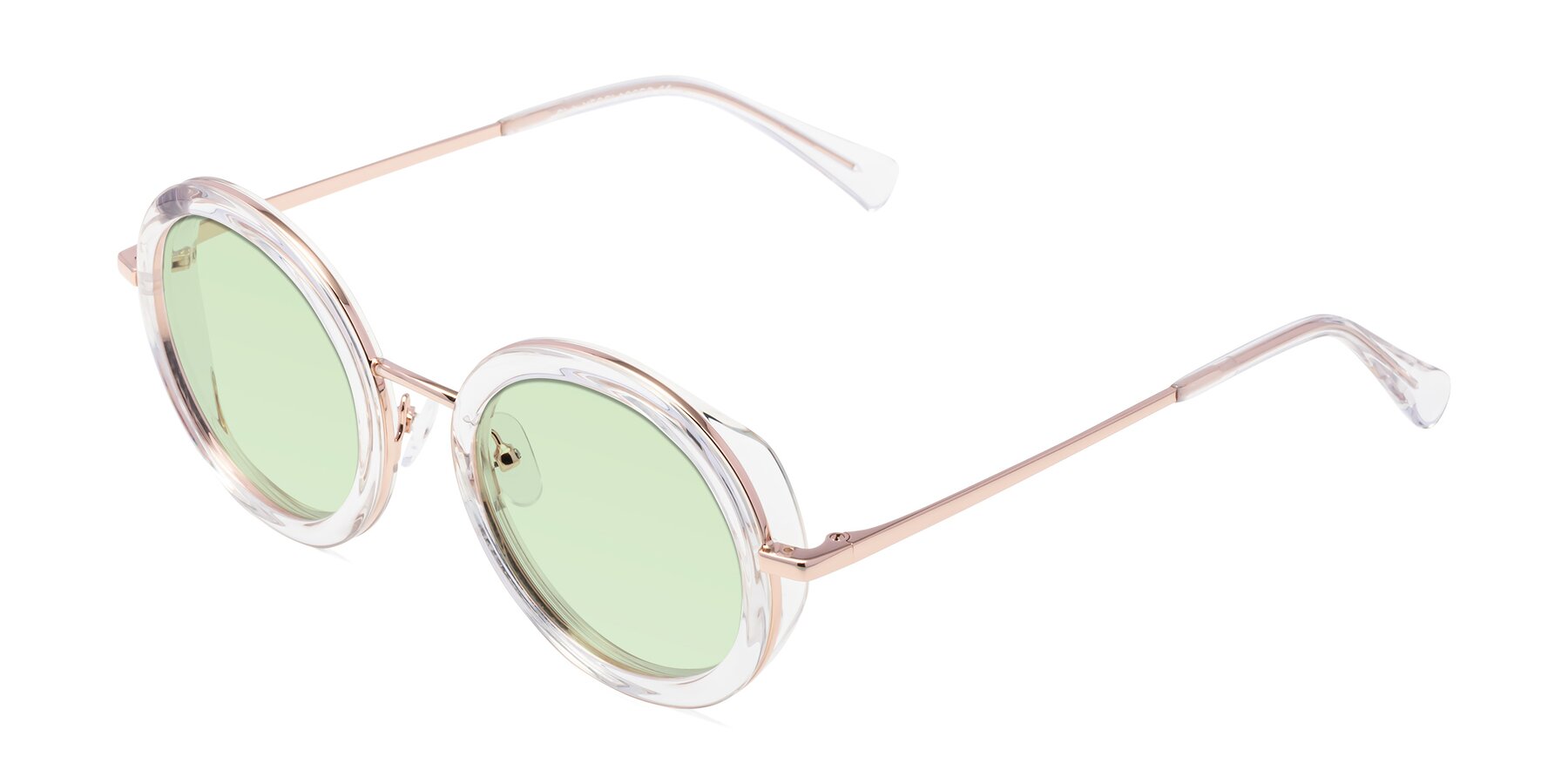 Angle of Club in Clear-Rose Gold with Light Green Tinted Lenses