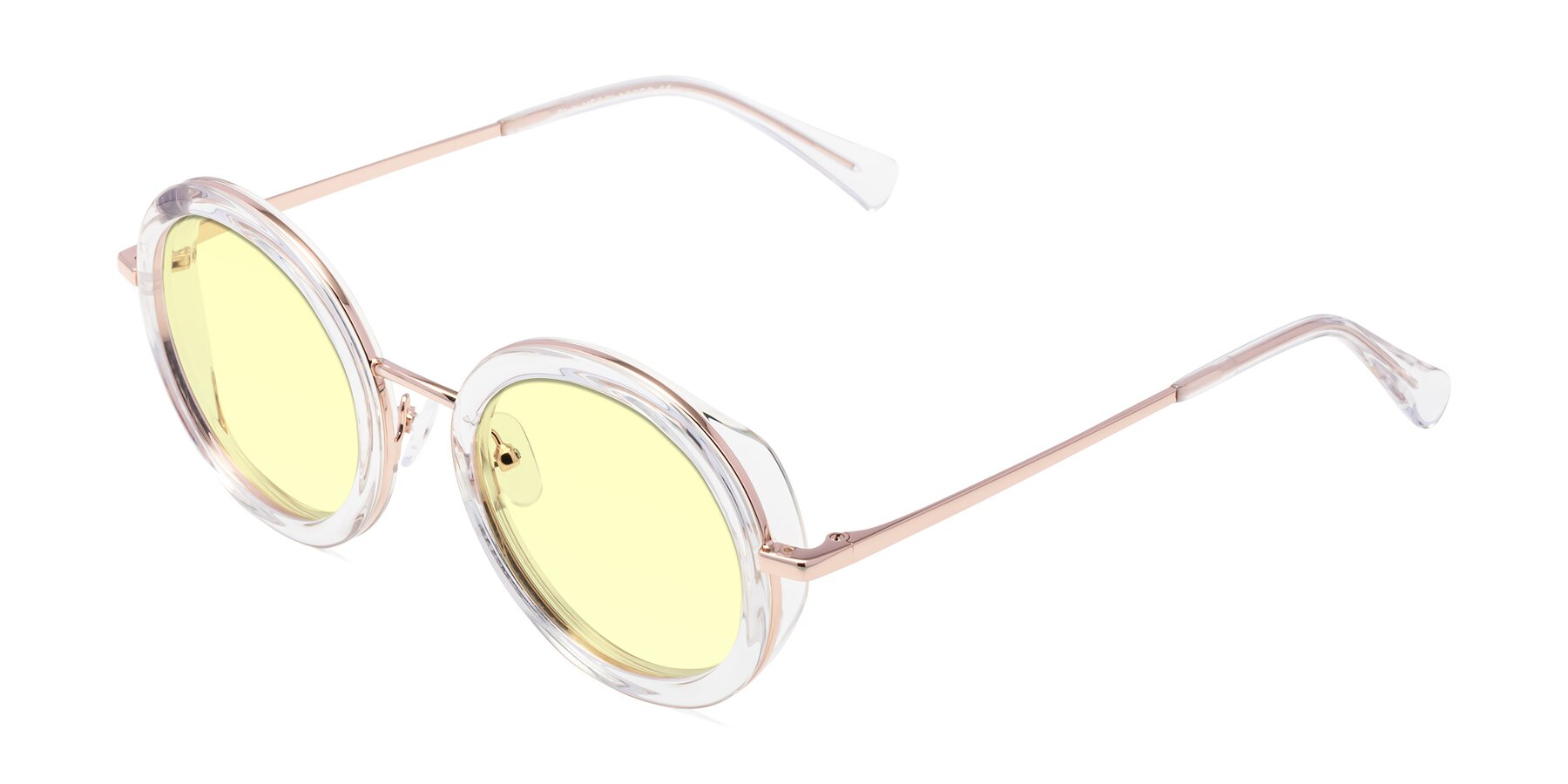 Angle of Club in Clear-Rose Gold with Light Yellow Tinted Lenses