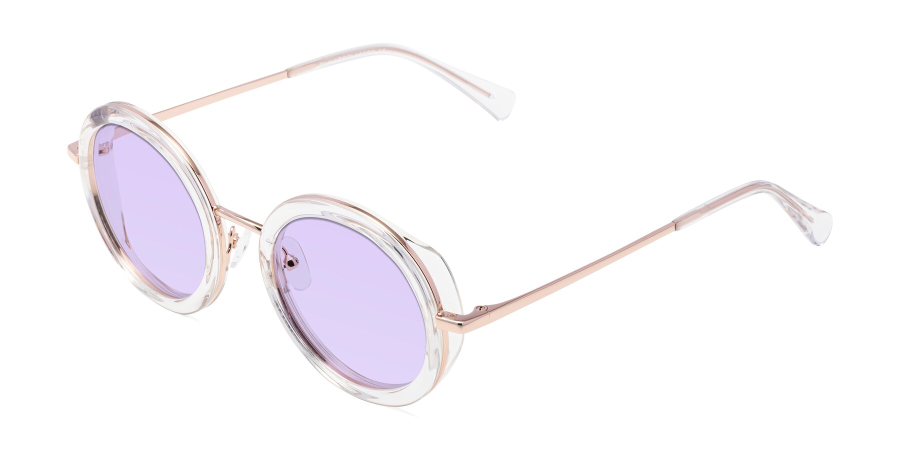 Angle of Club in Clear-Rose Gold with Light Purple Tinted Lenses