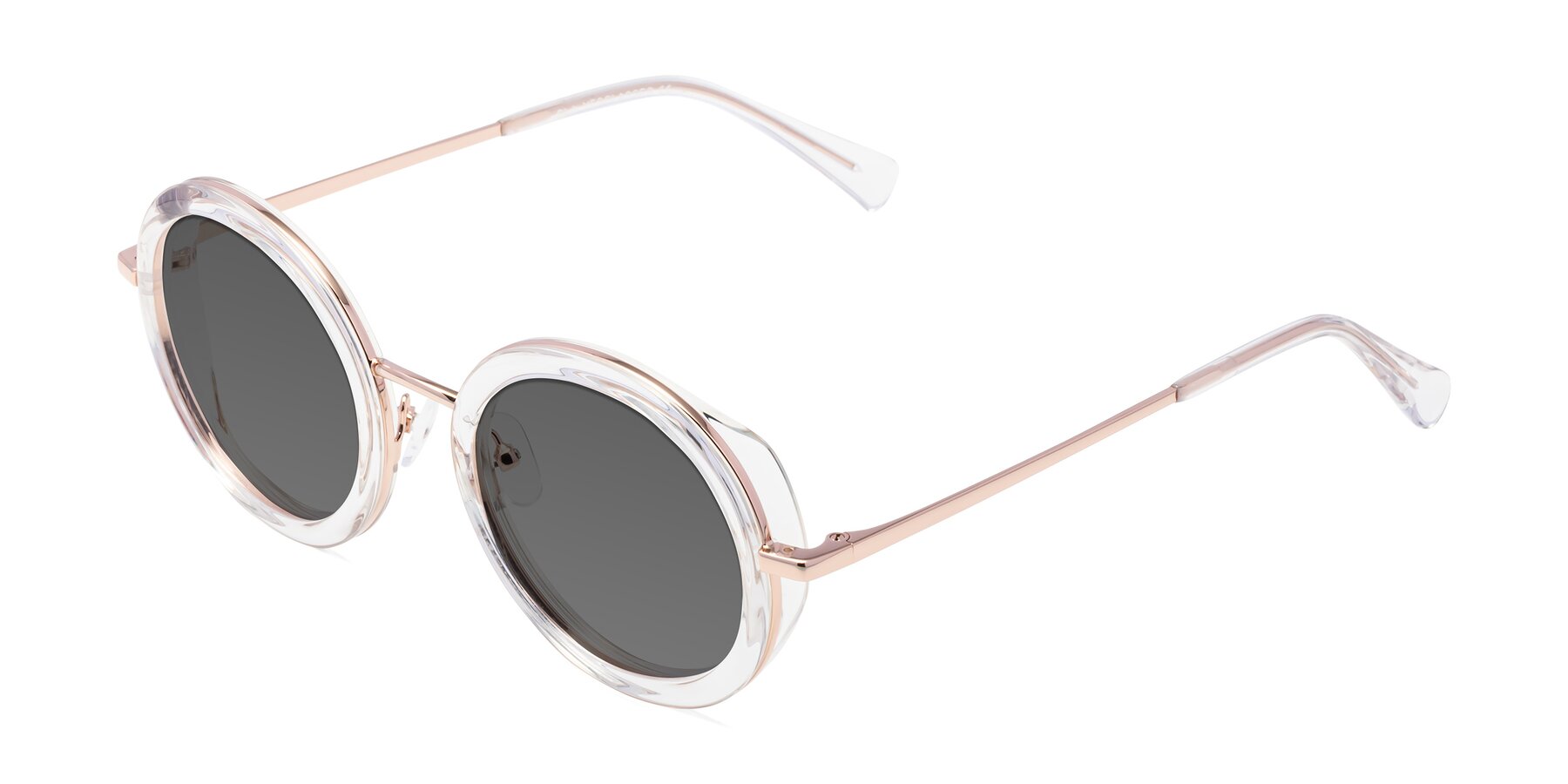 Angle of Club in Clear-Rose Gold with Medium Gray Tinted Lenses