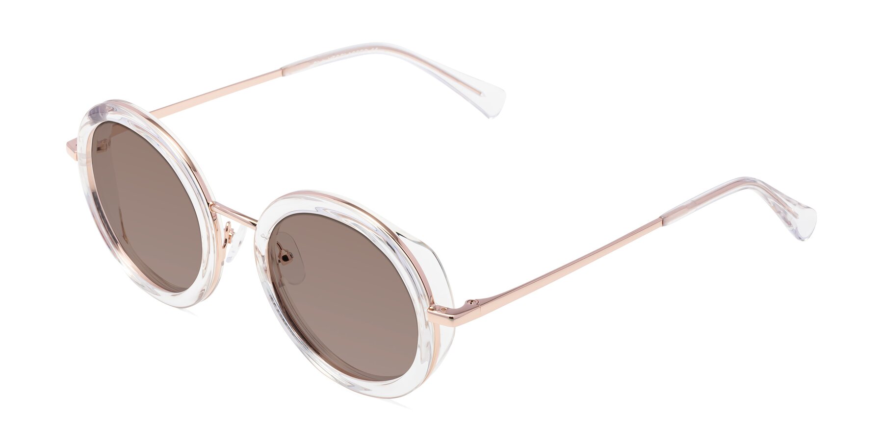 Angle of Club in Clear-Rose Gold with Medium Brown Tinted Lenses