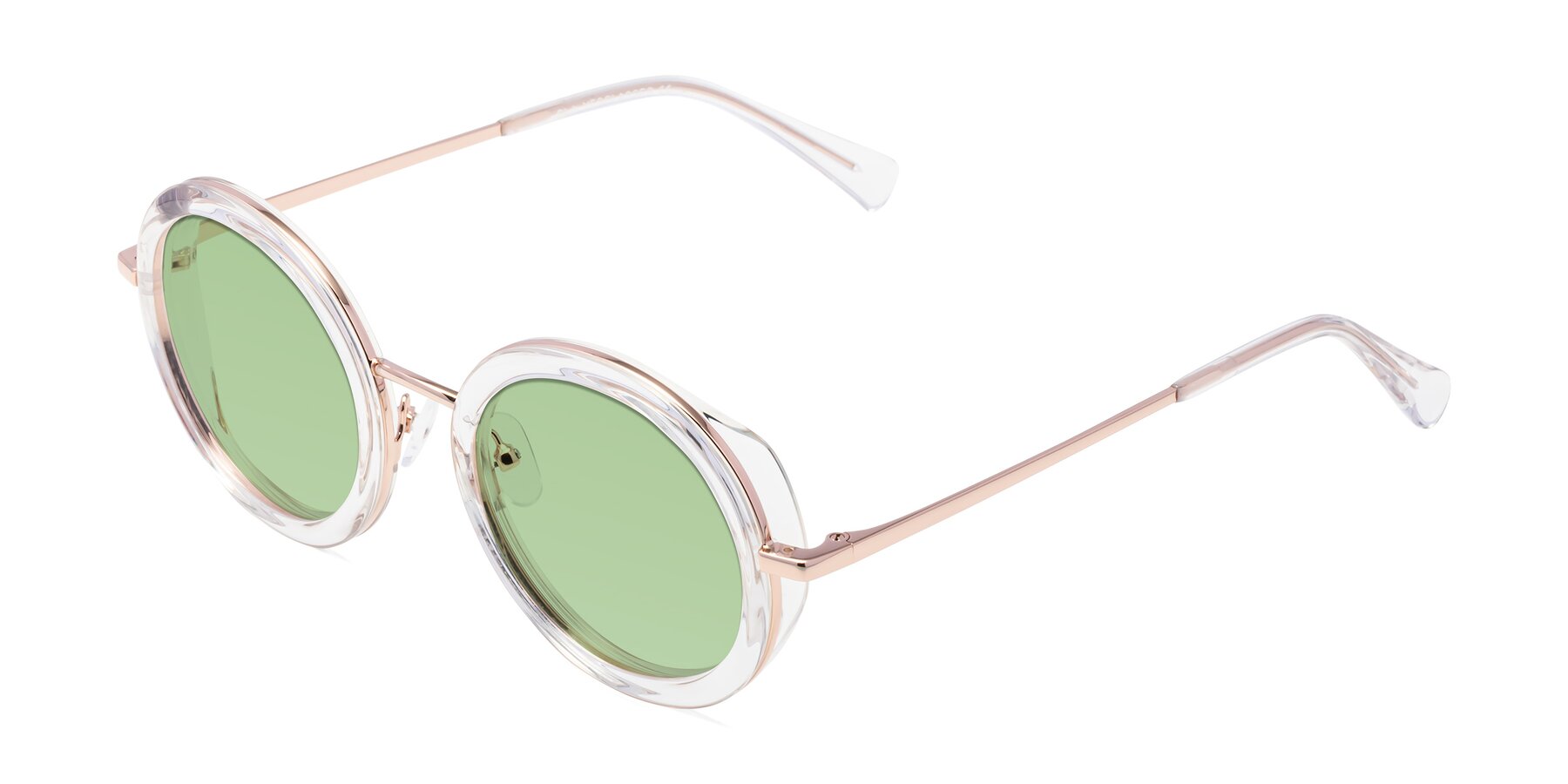 Angle of Club in Clear-Rose Gold with Medium Green Tinted Lenses
