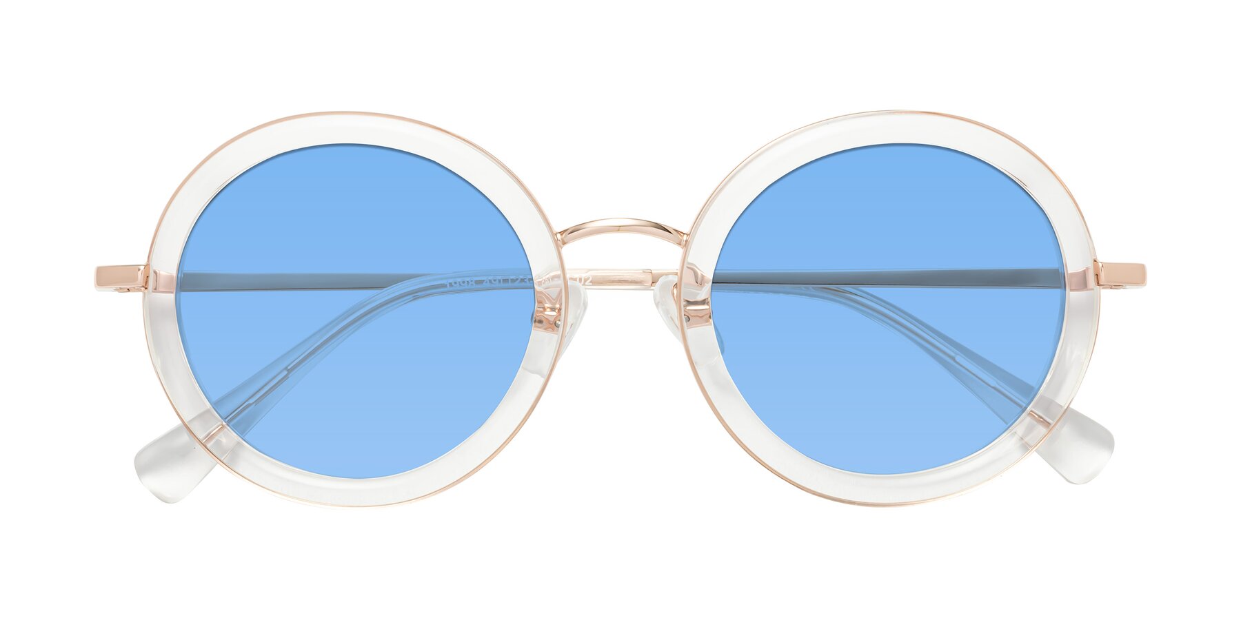 Folded Front of Club in Clear-Rose Gold with Medium Blue Tinted Lenses