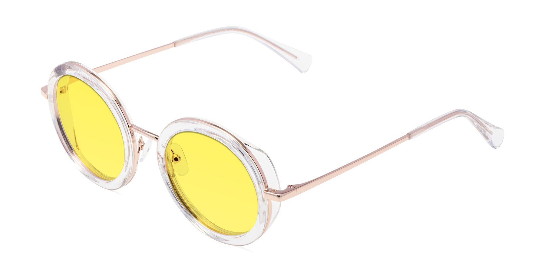 Angle of Club in Clear-Rose Gold with Medium Yellow Tinted Lenses