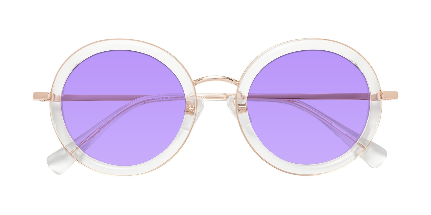 Folded Front of Club in Clear-Rose Gold with Medium Purple Tinted Lenses