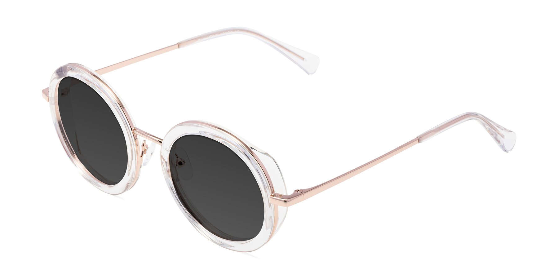 Angle of Club in Clear-Rose Gold with Gray Tinted Lenses