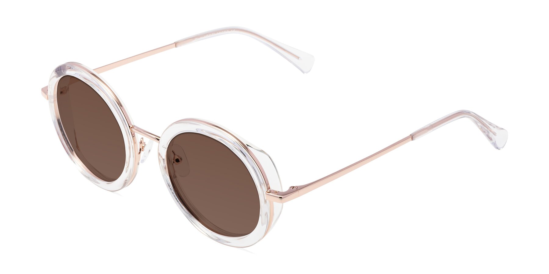 Angle of Club in Clear-Rose Gold with Brown Tinted Lenses