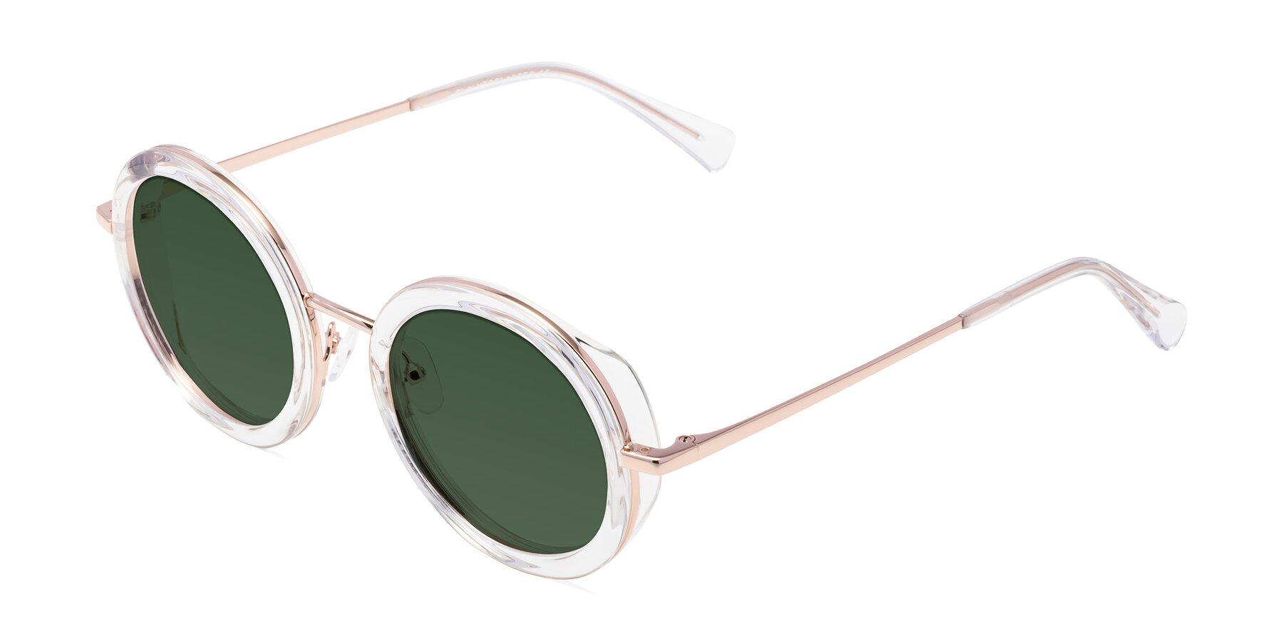 Angle of Club in Clear-Rose Gold with Green Tinted Lenses