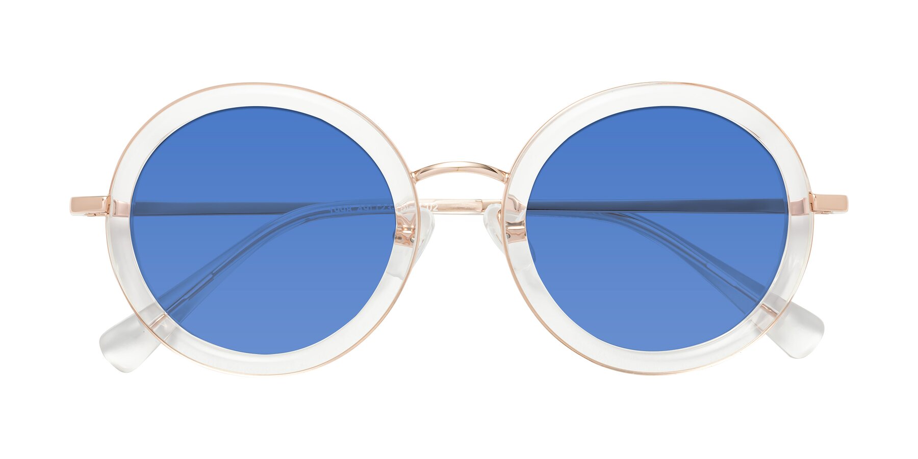 Folded Front of Club in Clear-Rose Gold with Blue Tinted Lenses