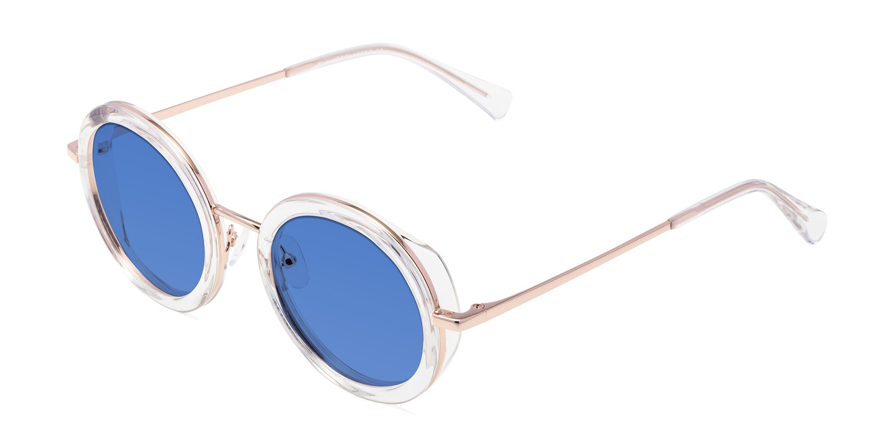 Angle of Club in Clear-Rose Gold with Blue Tinted Lenses