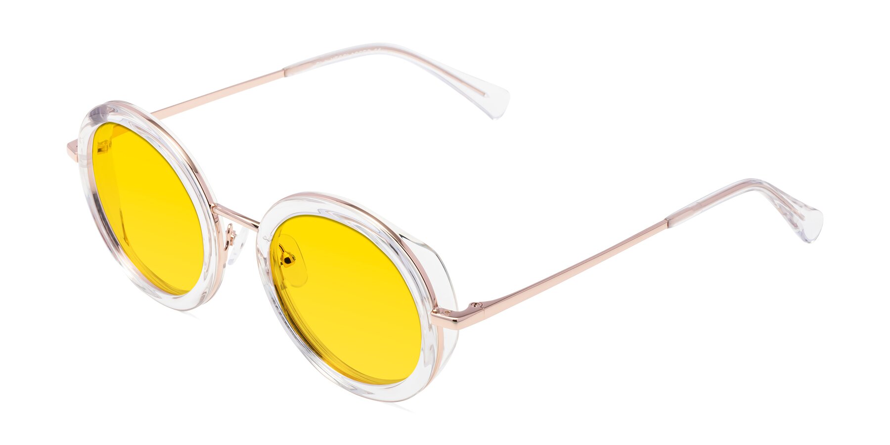 Angle of Club in Clear-Rose Gold with Yellow Tinted Lenses