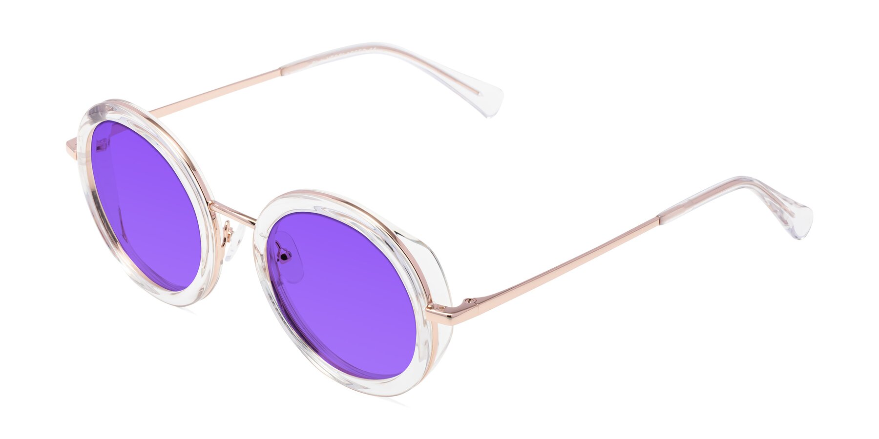 Angle of Club in Clear-Rose Gold with Purple Tinted Lenses