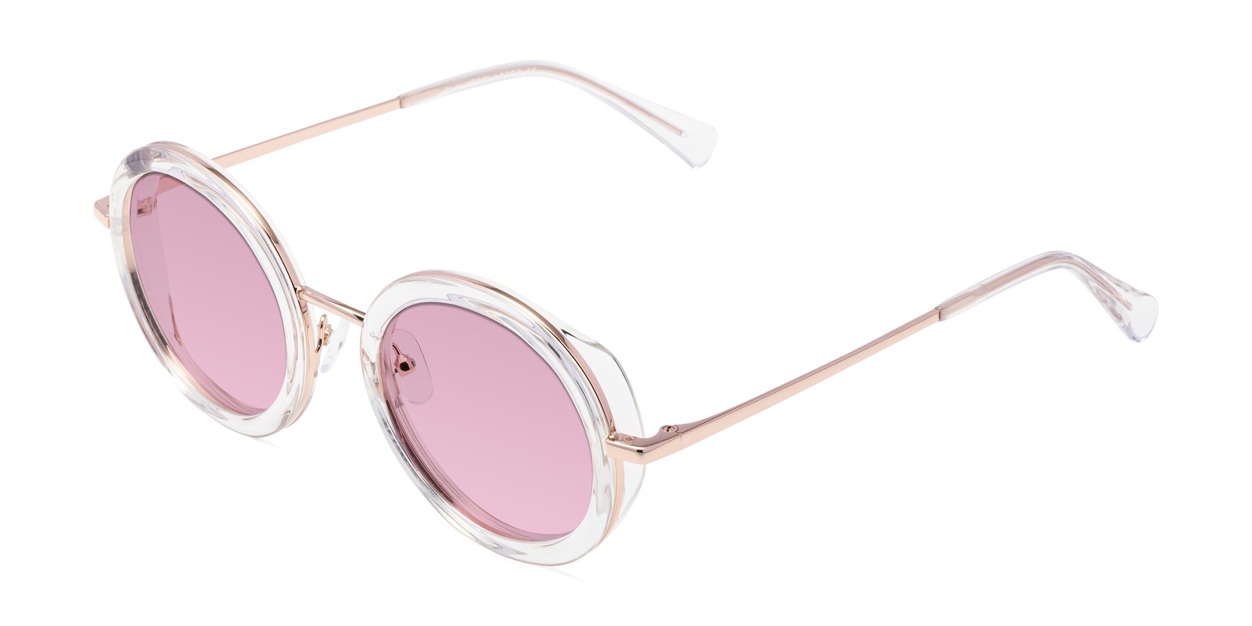 Angle of Club in Clear-Rose Gold with Light Wine Tinted Lenses