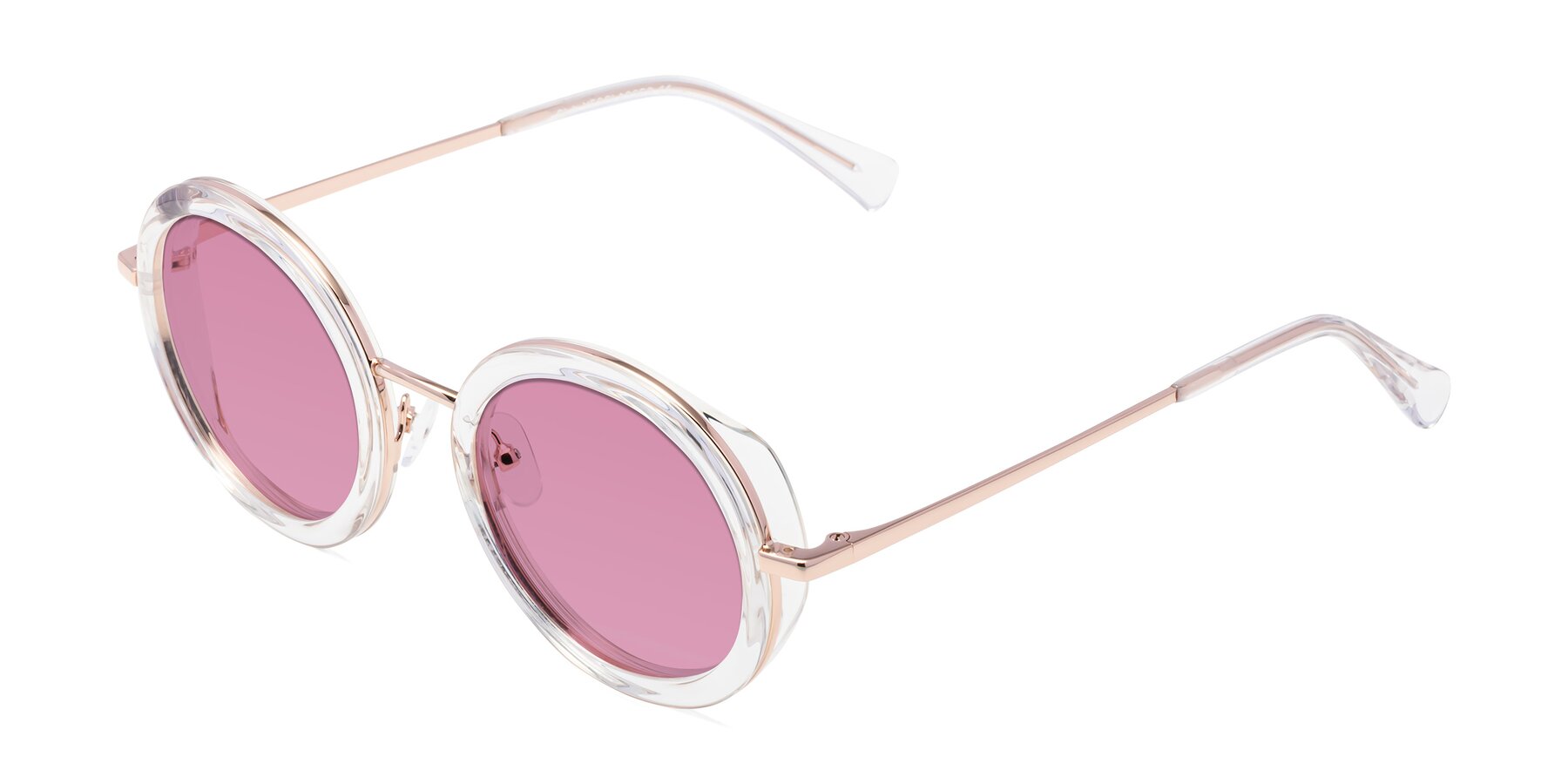 Angle of Club in Clear-Rose Gold with Medium Wine Tinted Lenses