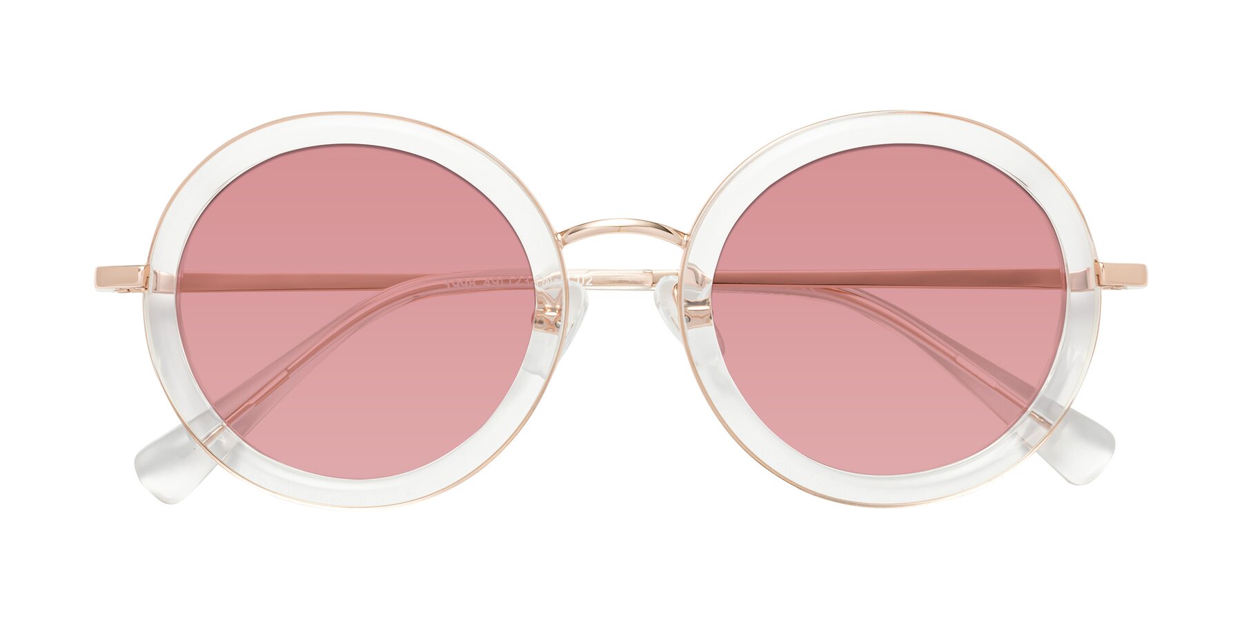 Folded Front of Club in Clear-Rose Gold with Medium Garnet Tinted Lenses