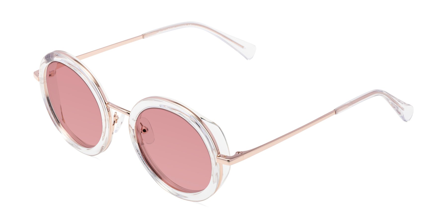 Angle of Club in Clear-Rose Gold with Medium Garnet Tinted Lenses