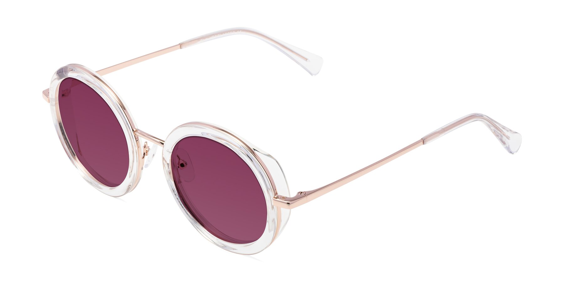 Angle of Club in Clear-Rose Gold with Wine Tinted Lenses