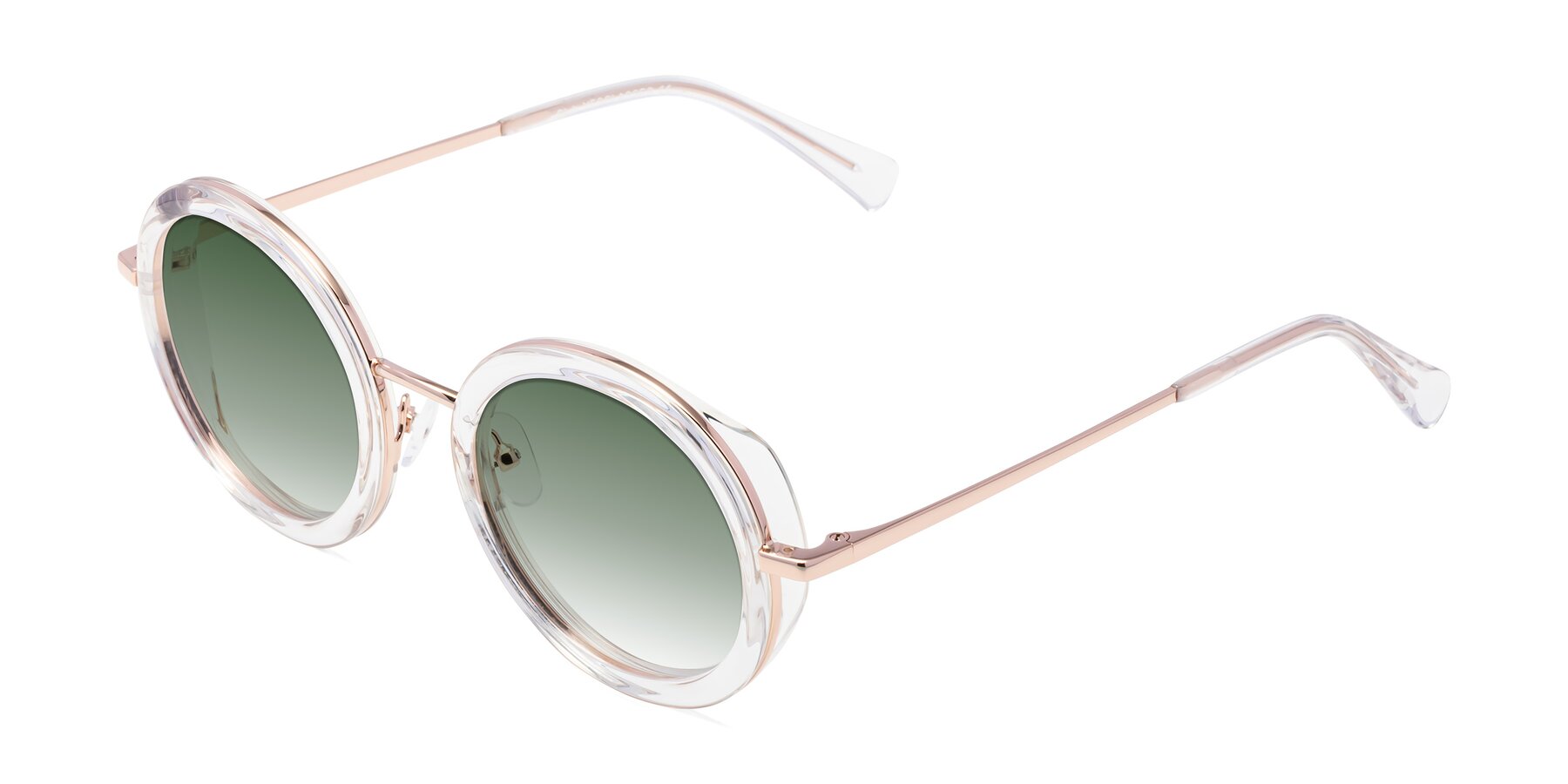 Angle of Club in Clear-Rose Gold with Green Gradient Lenses