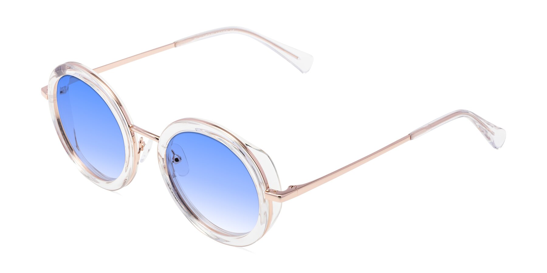 Angle of Club in Clear-Rose Gold with Blue Gradient Lenses