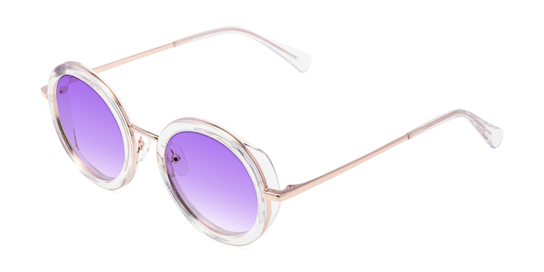 Angle of Club in Clear-Rose Gold with Purple Gradient Lenses