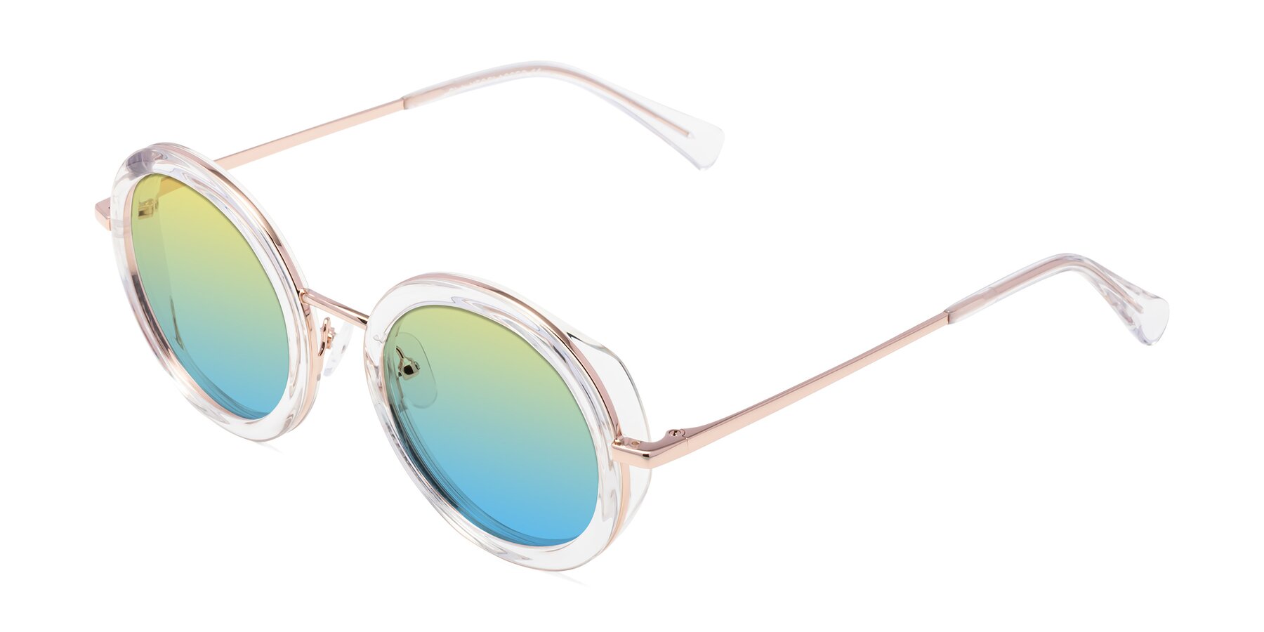 Angle of Club in Clear-Rose Gold with Yellow / Blue Gradient Lenses