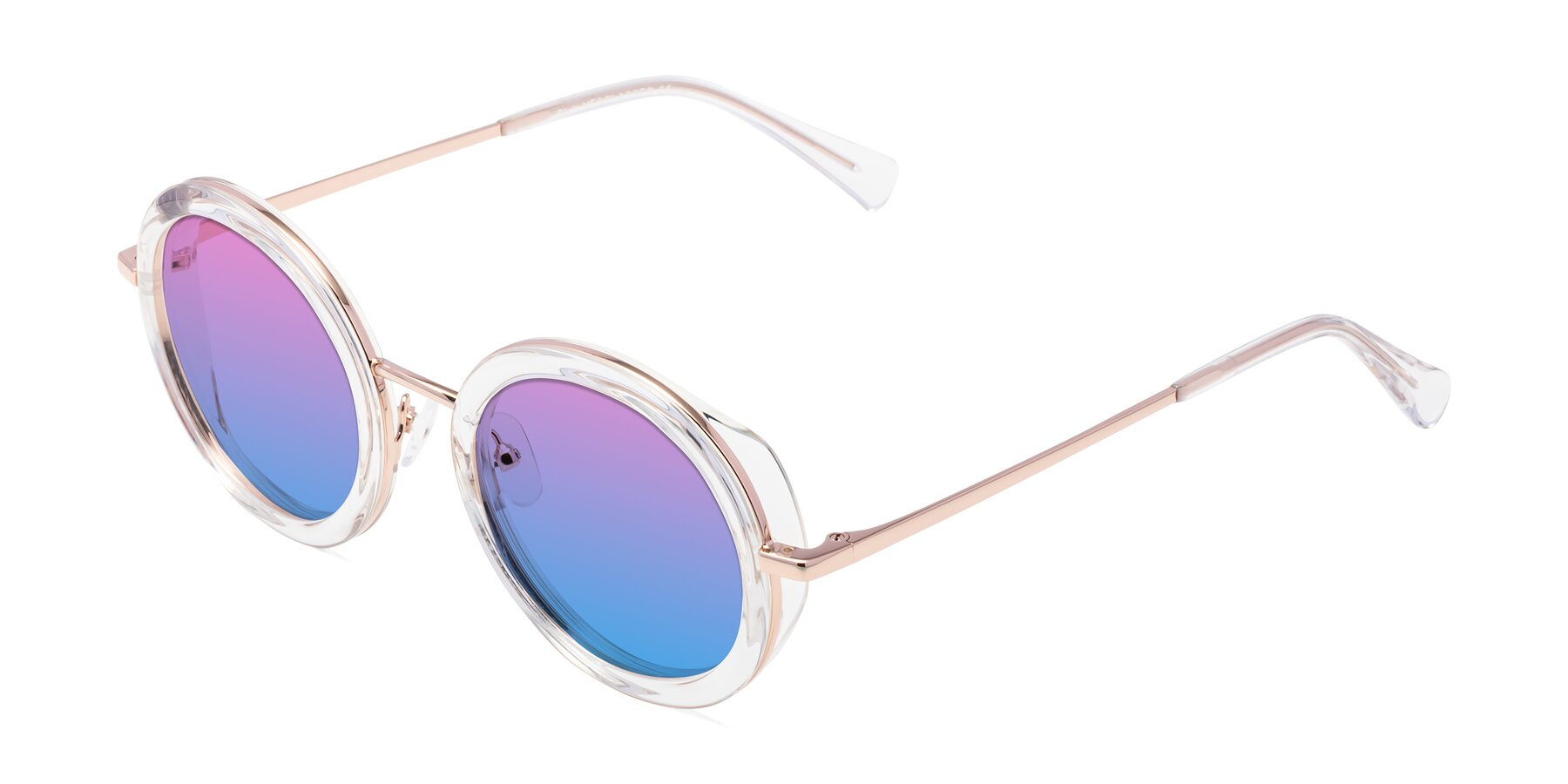 Angle of Club in Clear-Rose Gold with Pink / Blue Gradient Lenses