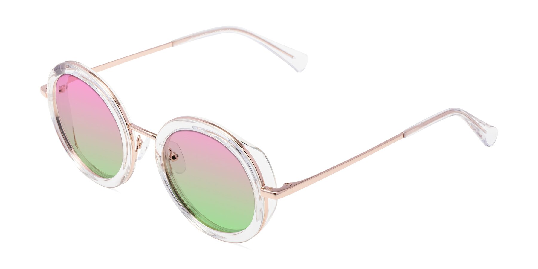 Angle of Club in Clear-Rose Gold with Pink / Green Gradient Lenses