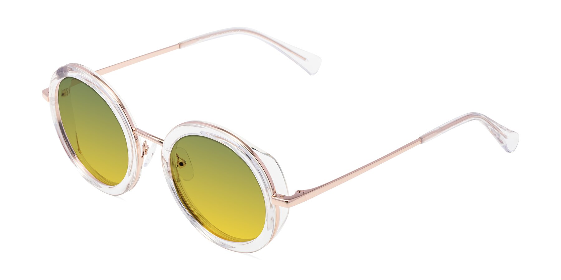 Angle of Club in Clear-Rose Gold with Green / Yellow Gradient Lenses