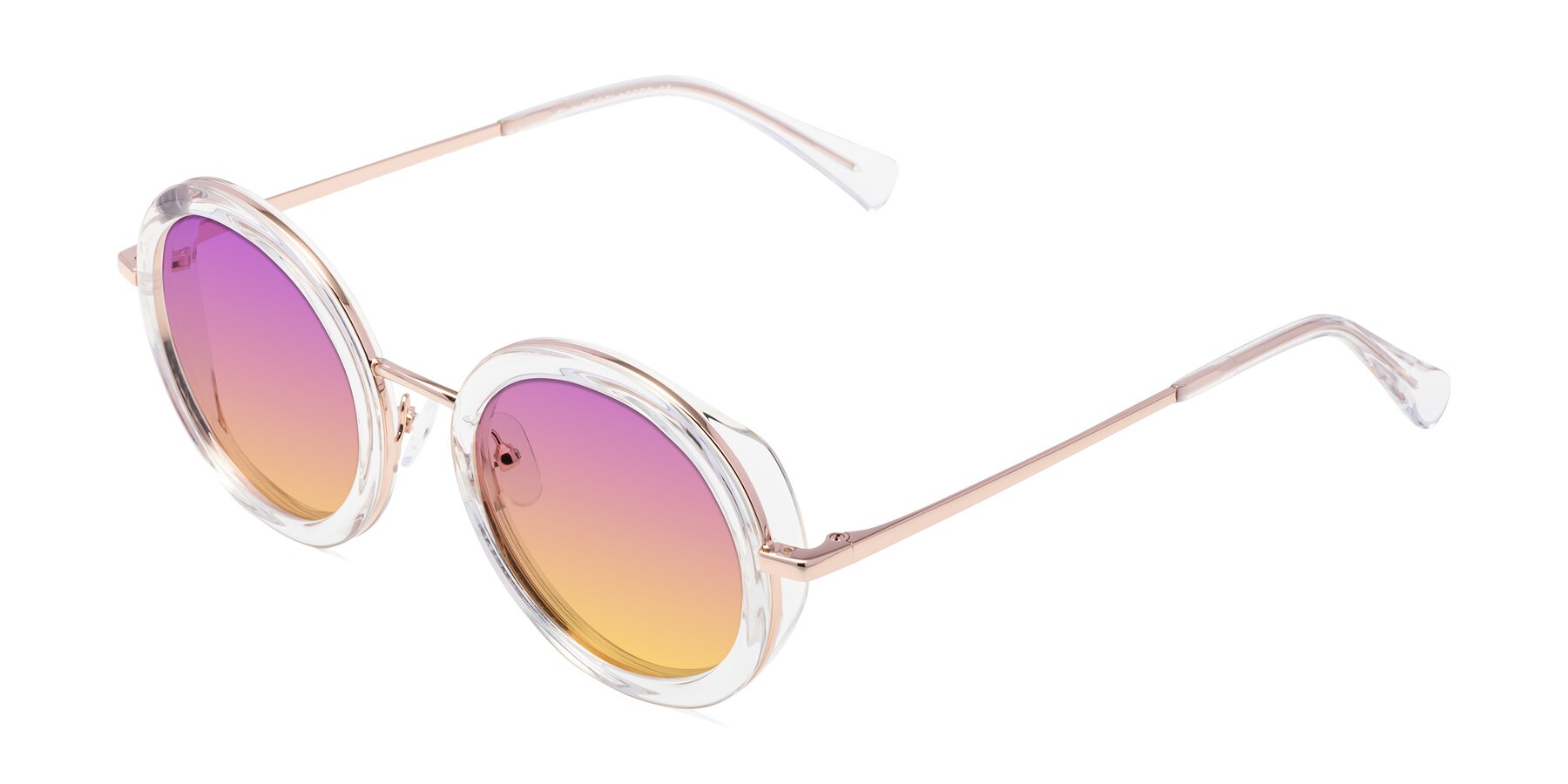 Angle of Club in Clear-Rose Gold with Purple / Yellow Gradient Lenses