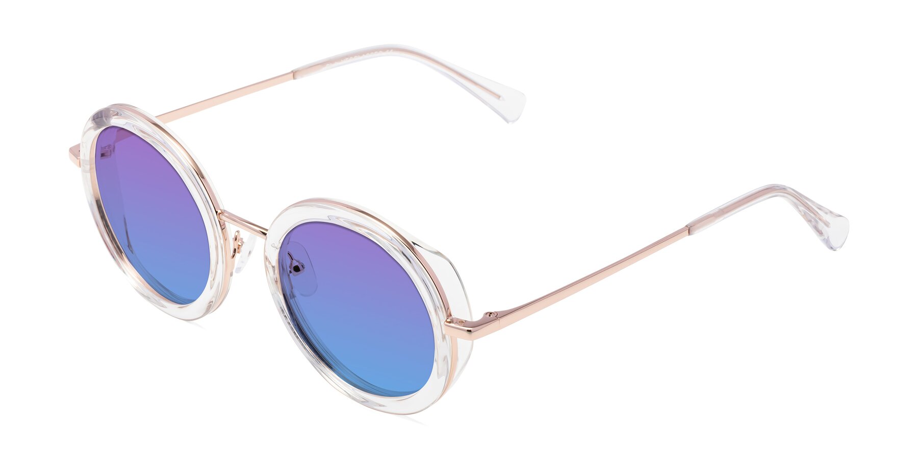 Angle of Club in Clear-Rose Gold with Purple / Blue Gradient Lenses