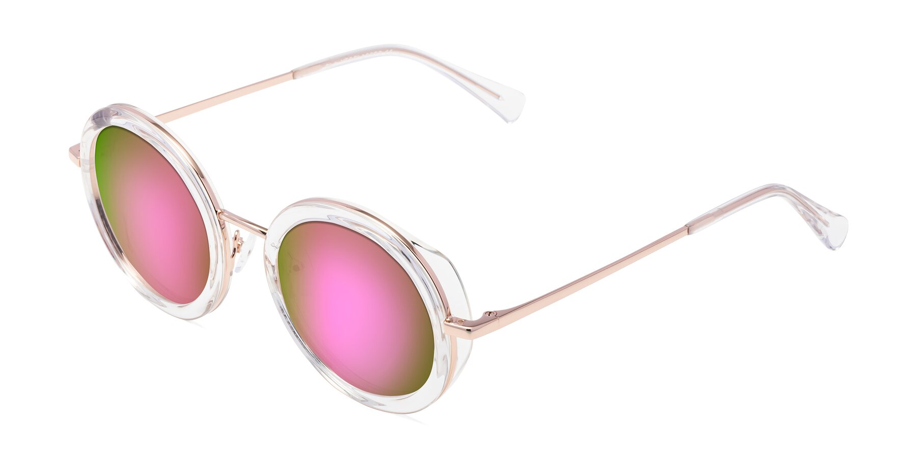 Angle of Club in Clear-Rose Gold with Pink Mirrored Lenses