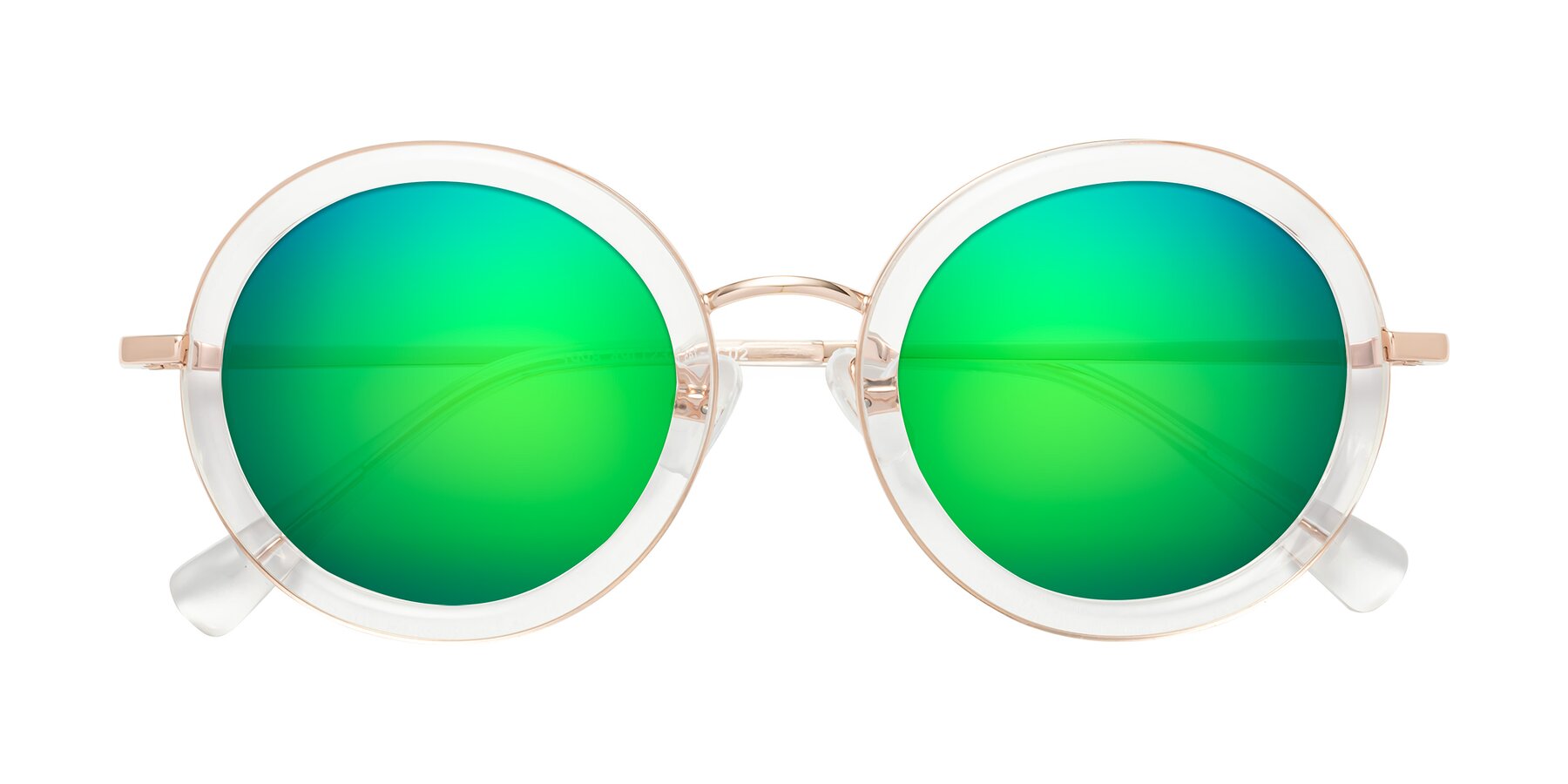 Folded Front of Club in Clear-Rose Gold with Green Mirrored Lenses