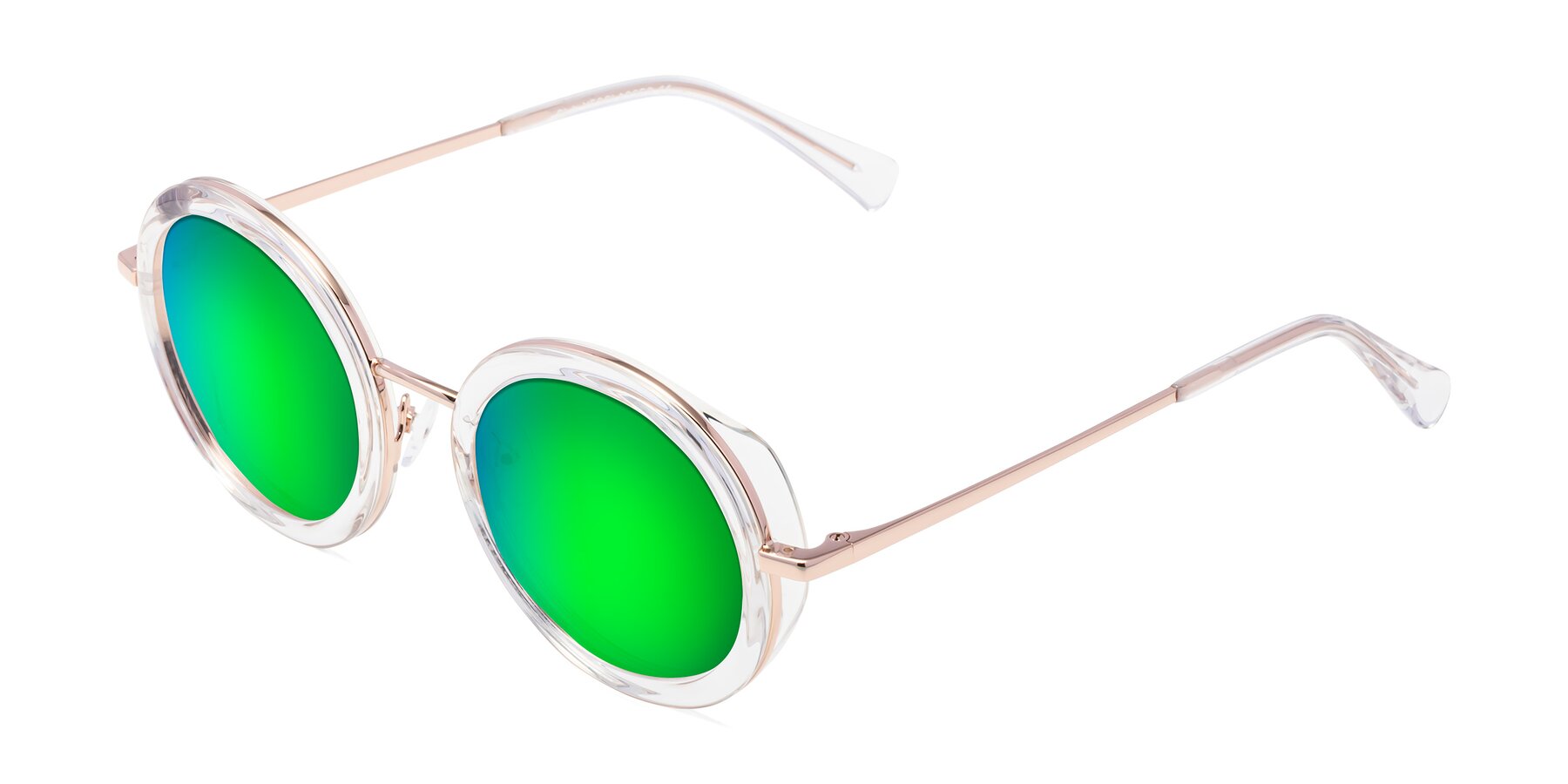 Angle of Club in Clear-Rose Gold with Green Mirrored Lenses