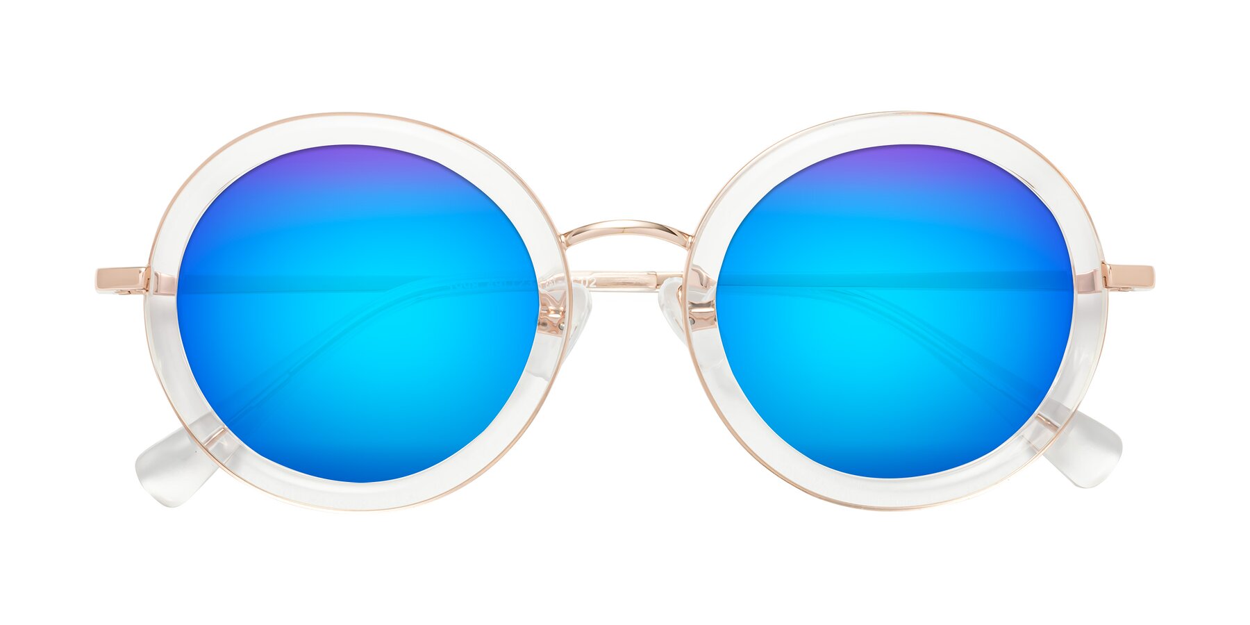 Folded Front of Club in Clear-Rose Gold with Blue Mirrored Lenses