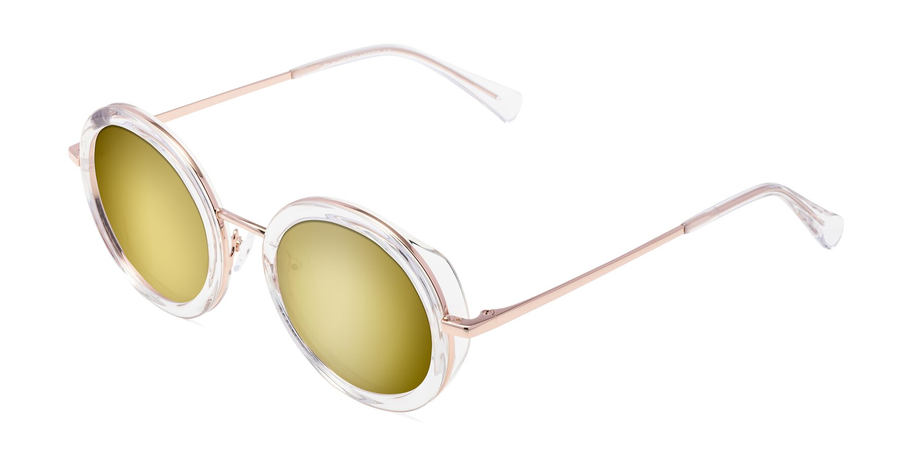 Angle of Club in Clear-Rose Gold with Gold Mirrored Lenses