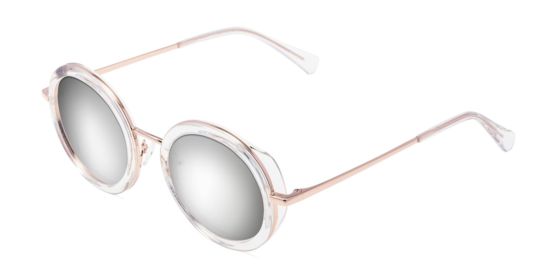 Angle of Club in Clear-Rose Gold with Silver Mirrored Lenses