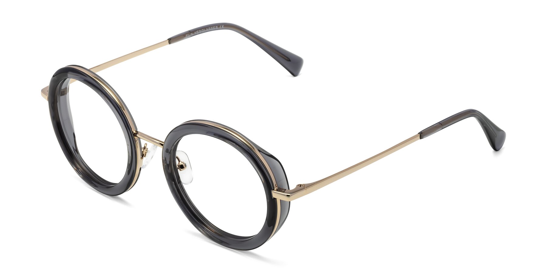 Angle of Club in Gray-Gold with Clear Eyeglass Lenses