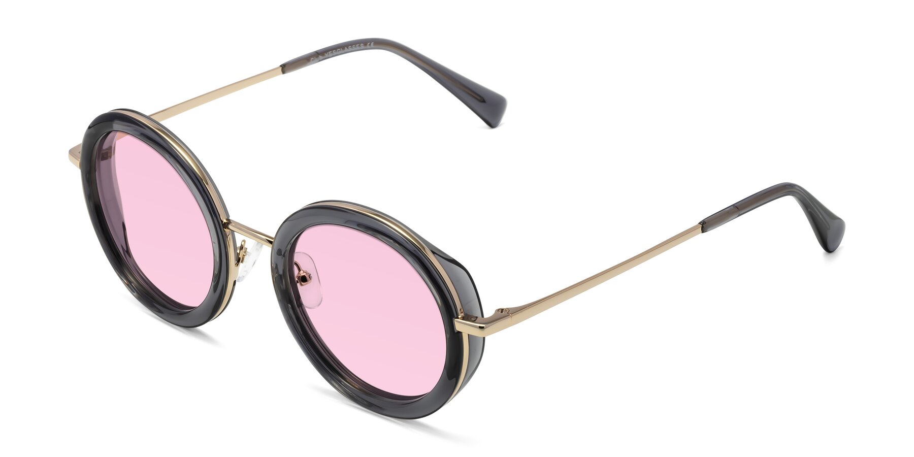 Angle of Club in Gray-Gold with Light Pink Tinted Lenses