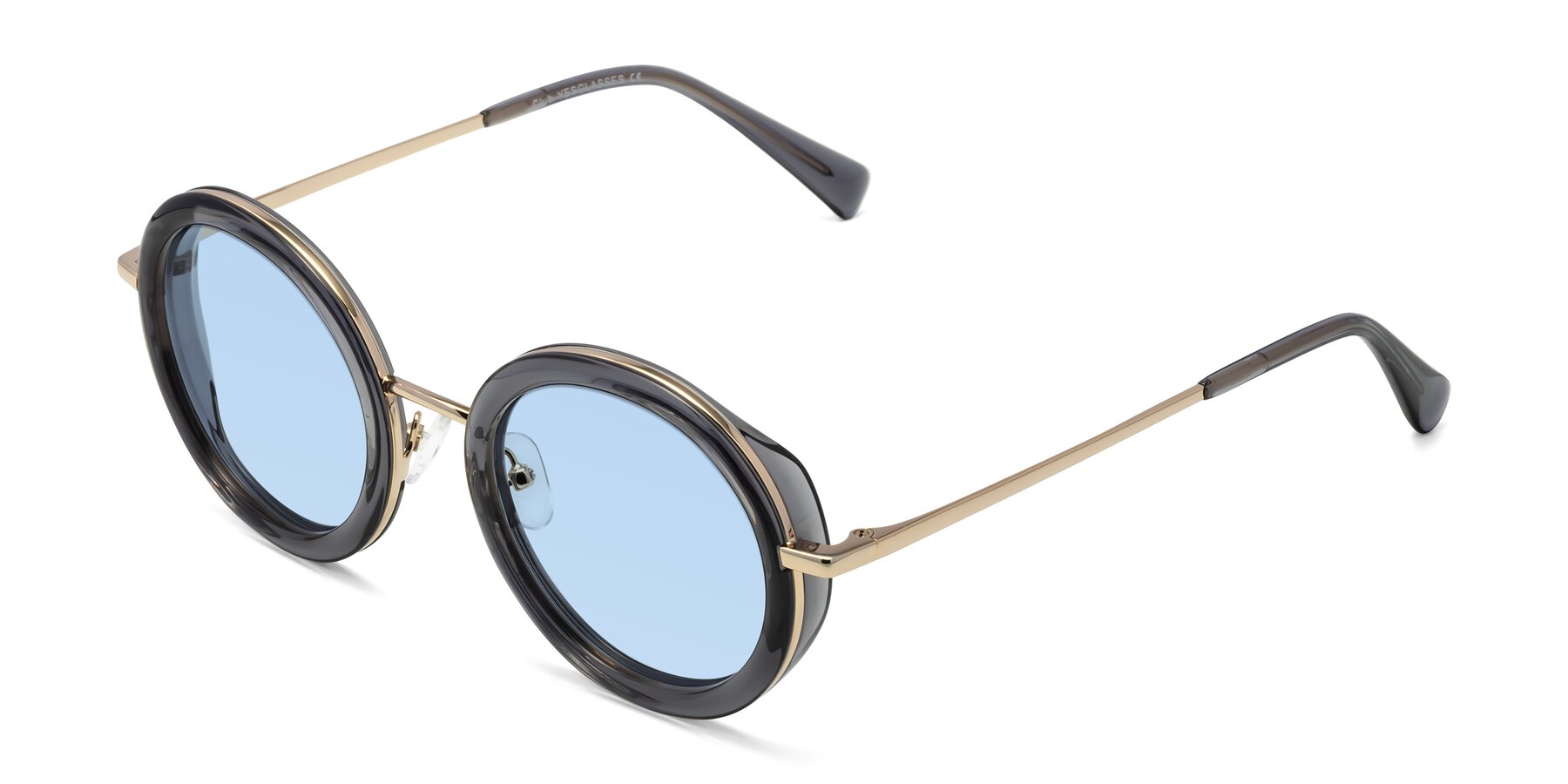 Angle of Club in Gray-Gold with Light Blue Tinted Lenses