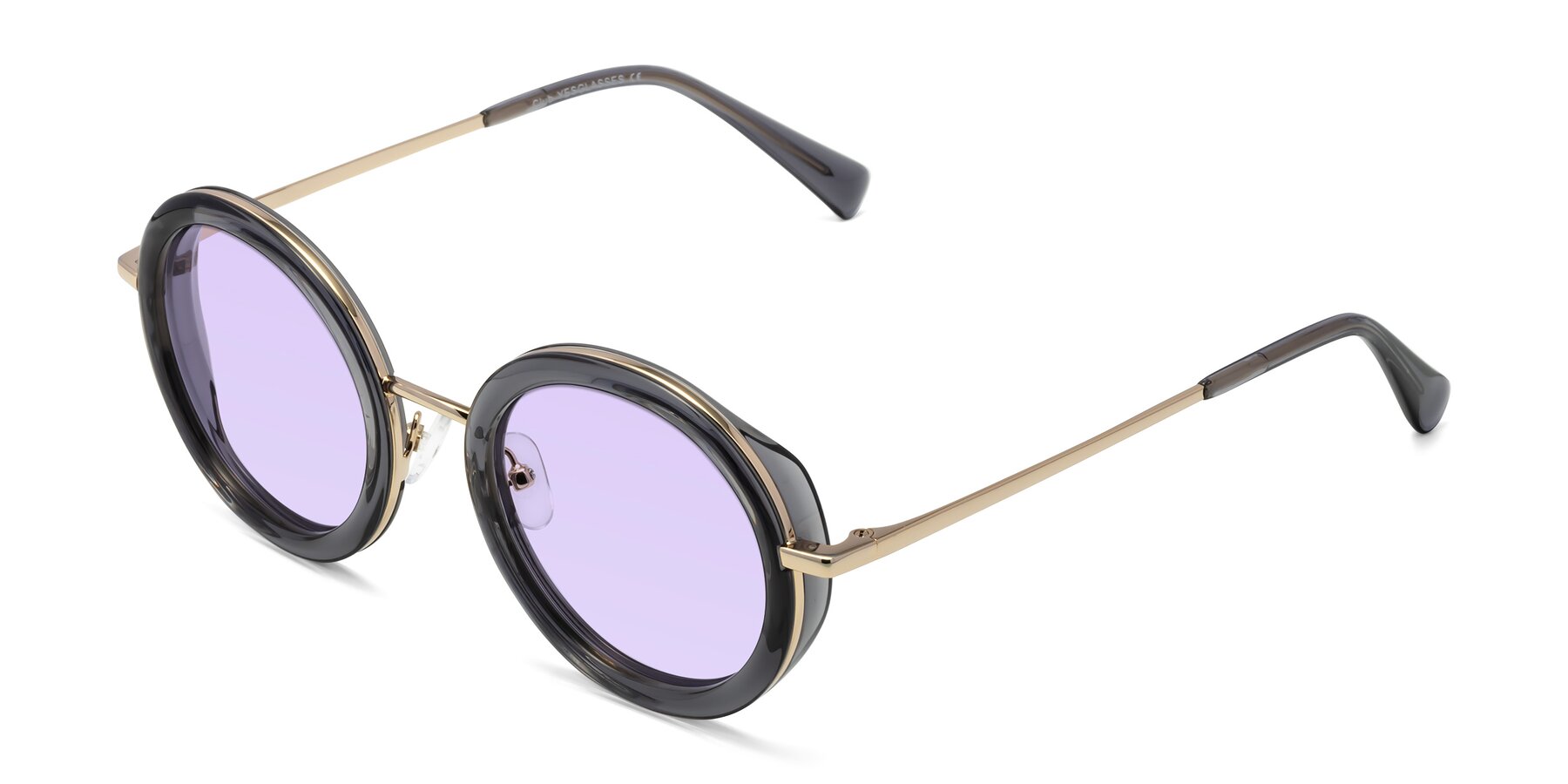 Angle of Club in Gray-Gold with Light Purple Tinted Lenses