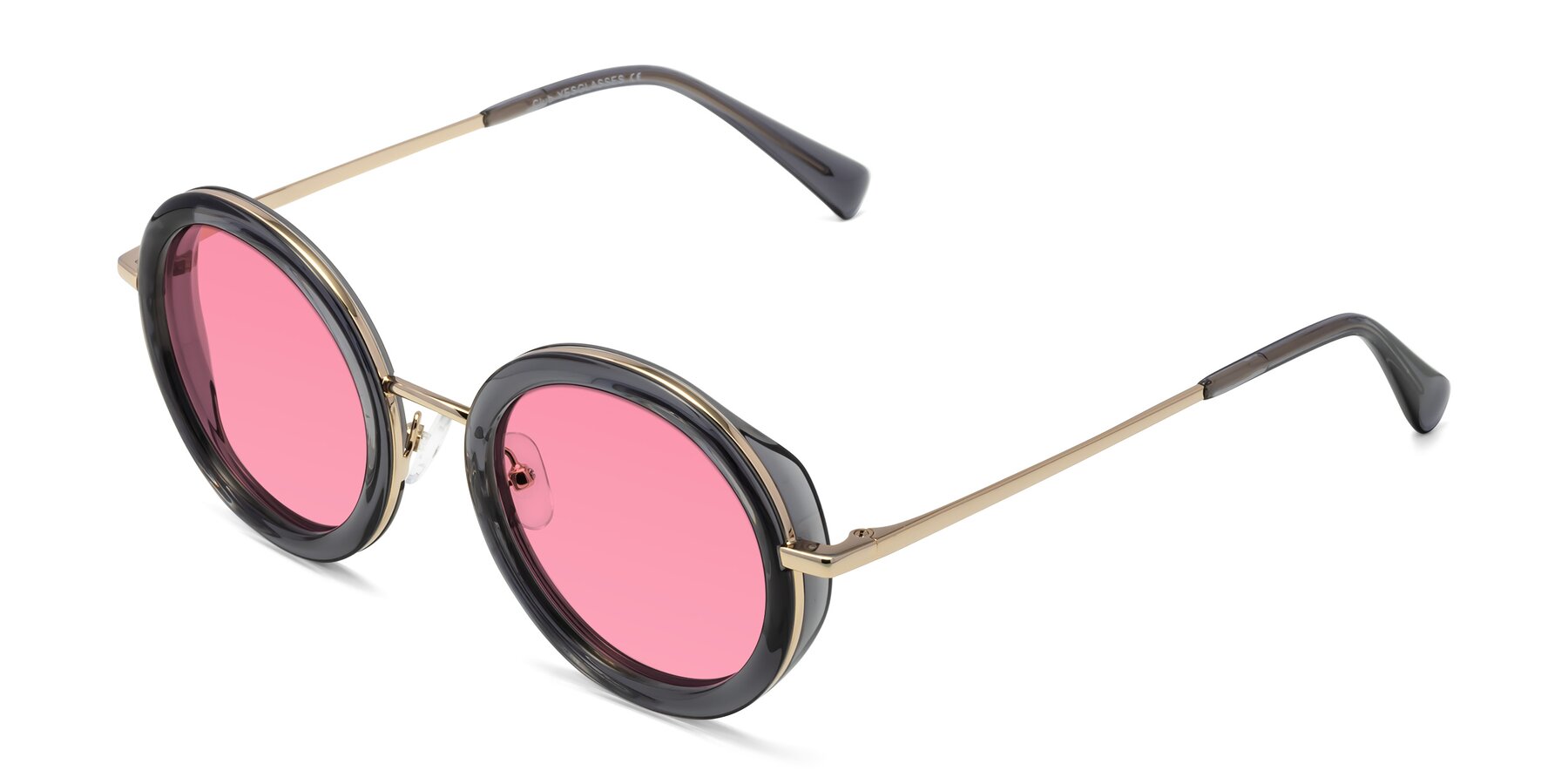 Angle of Club in Gray-Gold with Pink Tinted Lenses