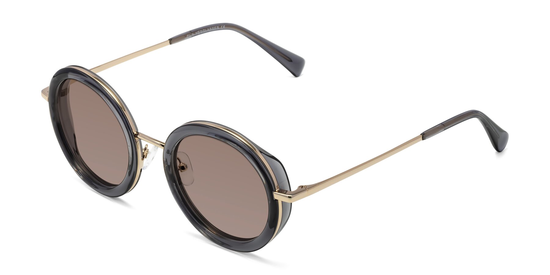 Angle of Club in Gray-Gold with Medium Brown Tinted Lenses