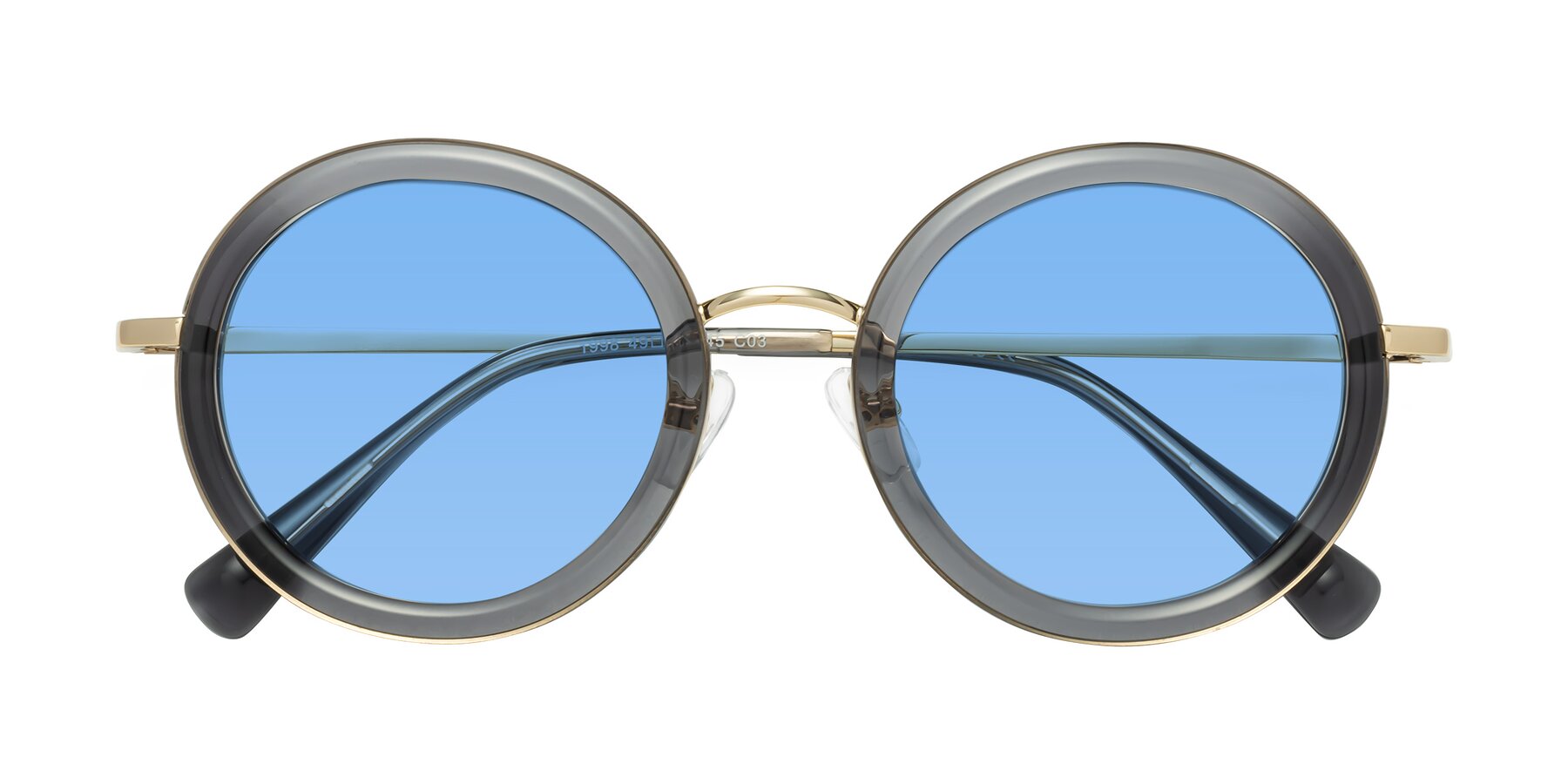 Folded Front of Club in Gray-Gold with Medium Blue Tinted Lenses