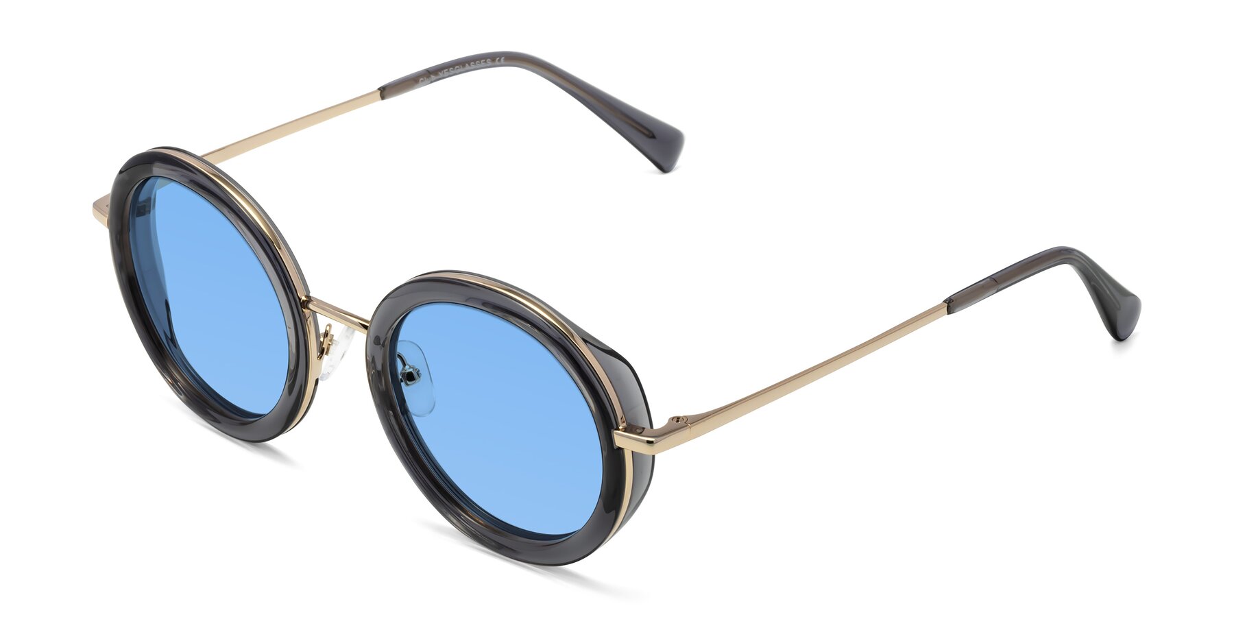 Angle of Club in Gray-Gold with Medium Blue Tinted Lenses