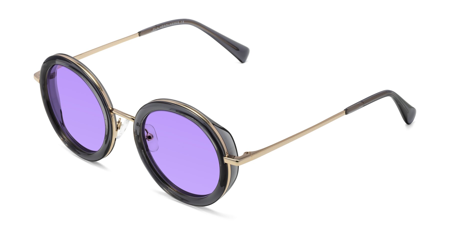 Angle of Club in Gray-Gold with Medium Purple Tinted Lenses