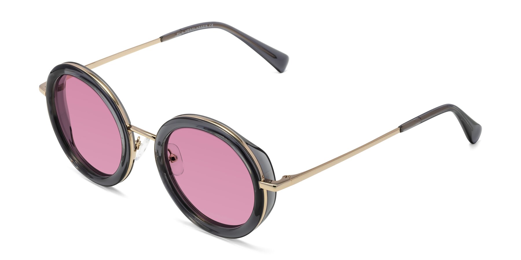 Angle of Club in Gray-Gold with Medium Wine Tinted Lenses