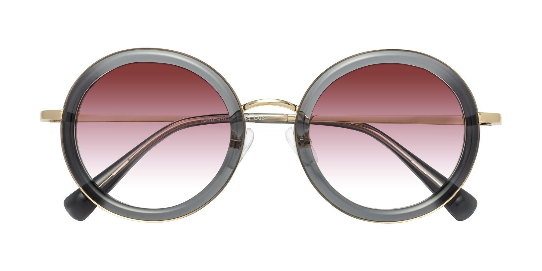 Folded Front of Club in Gray-Gold with Garnet Gradient Lenses