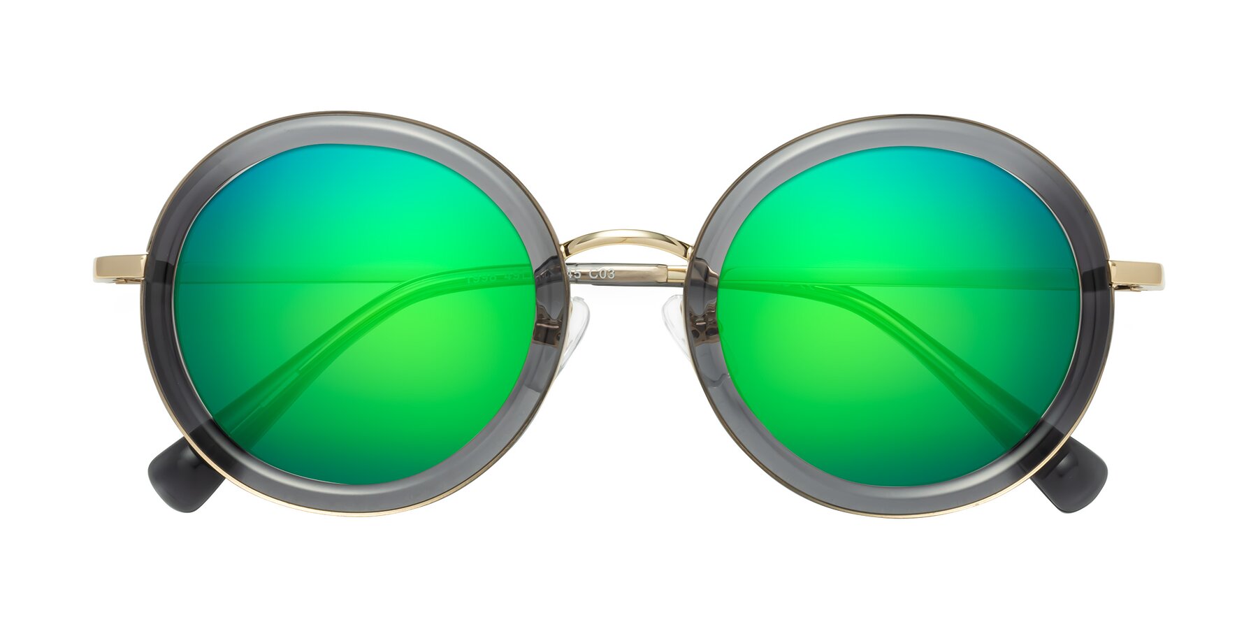 Folded Front of Club in Gray-Gold with Green Mirrored Lenses
