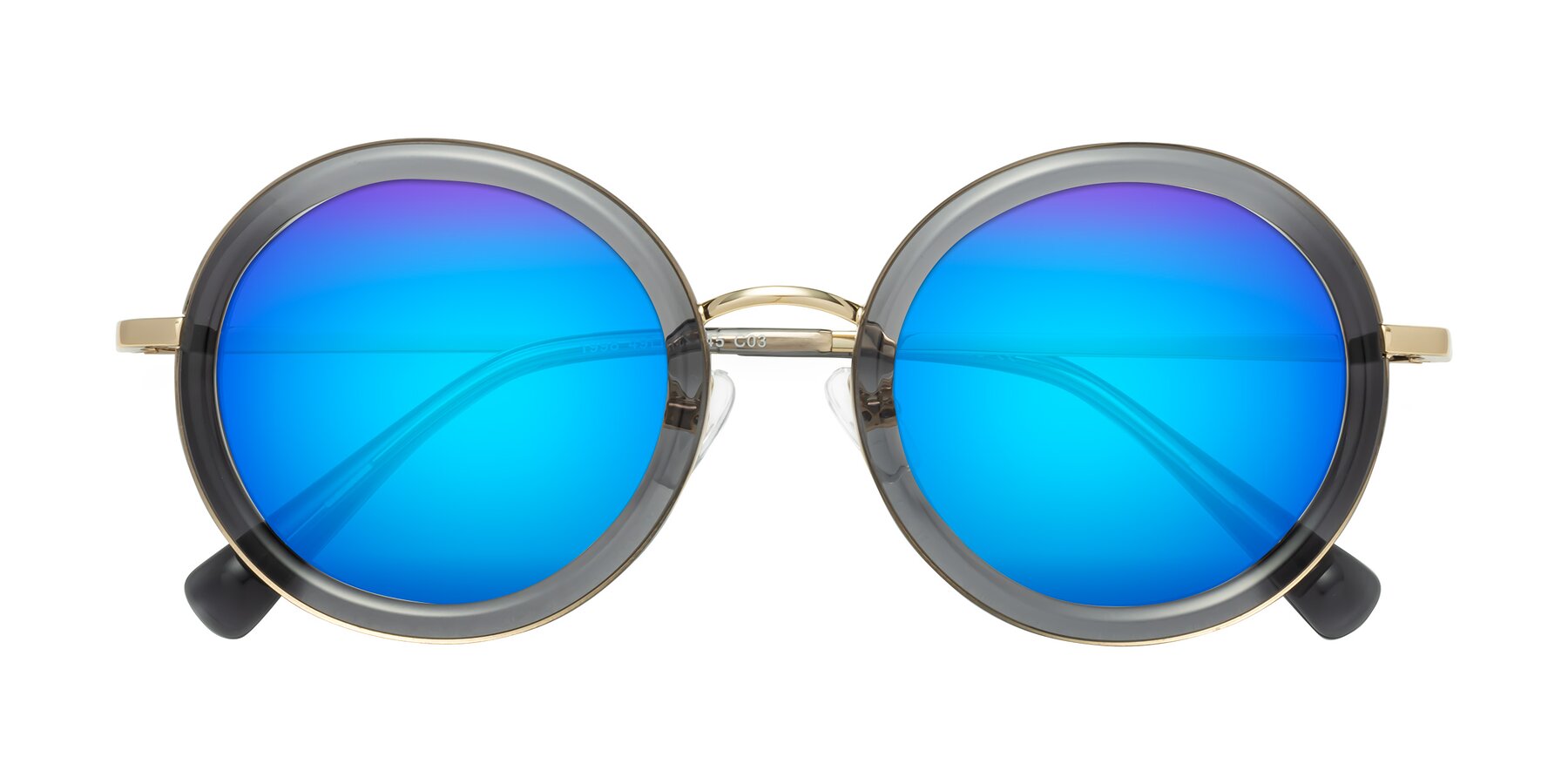 Folded Front of Club in Gray-Gold with Blue Mirrored Lenses