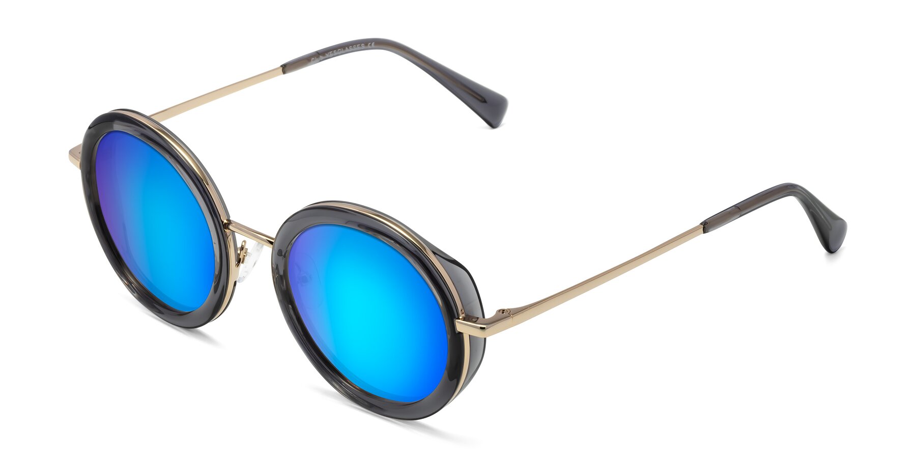 Angle of Club in Gray-Gold with Blue Mirrored Lenses